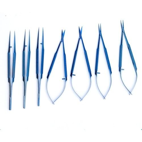 7pcs/set 14cm Titanium alloy ophthalmic microsurgical instruments Needle Holder Micro scissors Tweezers