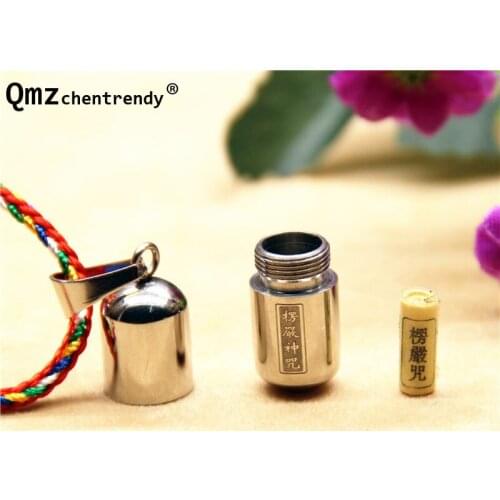 Openable Stainless Steel Cremation Pet Ash Capsule Pendant Necklace Pill Buddhism Shurangama Mantra Urn Beads Rope Chain Jewelry