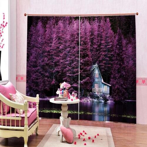 Pink 3D Curtain Luxury Blackout Window Curtain Living Room forest curtains tree curtain
