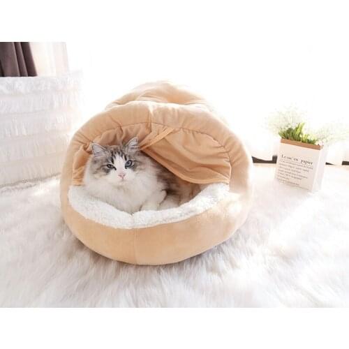 Removable Cover Pet Bed Winter Warm Plus Velvet Pet Bed Thicken Enclosed Cat Bed To Keep Warm Pet Kennel House Deep Sleep Kennel