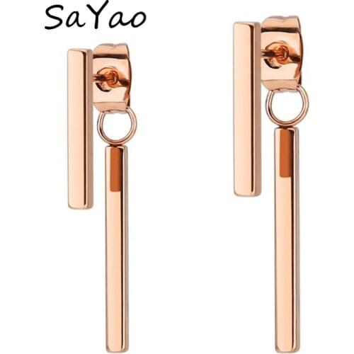 SaYao 2 Pieces Surgical Stainless Steel Stud Earring Square Straight Tragus Earrings Cubic Rose Gold Love Helix Earrings