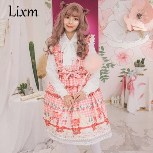 Japanese sweet lady kawaii jsk Lolita princess dress high waist bow strap dress