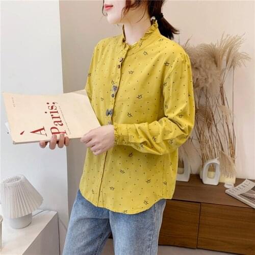Print Crown Women Blouses Shirts Tunic Womens Tops And Blouse 2020 Long Sleeve Clothing Button Up Down White Dot New Ladies Good