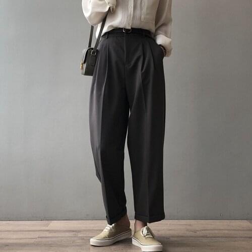 2021 Autumn Womens Pants Trouser Suit Long Vintage Korean Style Wide-legged High-waist Loose Drape Casual Female Clothing
