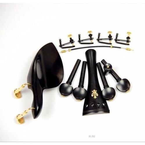 1 Set New High Quality Ebony Wood 4/4 Violin Parts Chinrest Golden Clamps Endpin Black Fine Tuners