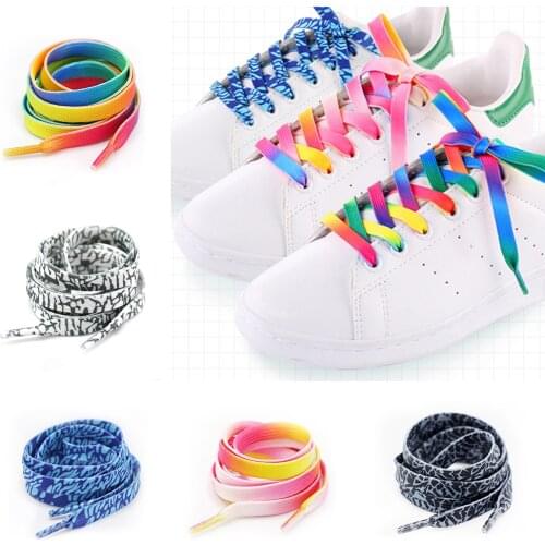 1 Pair Fashion Printed shoelaces Rainbow gradient Flat Shoe Laces polyester laces Cute Elastic Shoe strings laces for sneaker