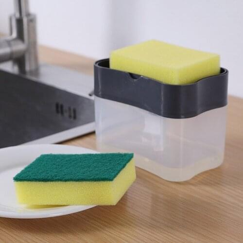 1Pc Press-type Liquid Soap Box Scrubbing Liquid Detergent Dispenser Pump Organizer with Sponge Kitchen Tool Bathroom Supplies