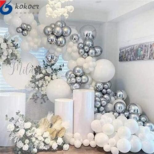 139pcs White Metalic Silver Balloons Garland Arch Kit for Neutral Wedding Birthday Bachelorette Party Baby Shower Decorations