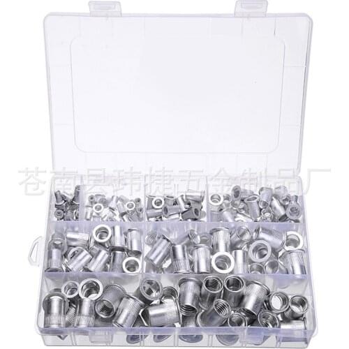 175pcs flat head aluminum pull rivet striped nut knurled pull female rivet box