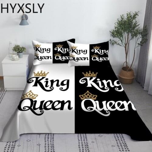 Black White Queen King Bed Sheet 2/3pcs Set Digital Print For Adult Polyester Bed Flat Sheet With Pillowcase Bedding Bed Linen