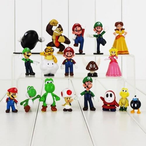3-6cm 18pcs/Lot Super Mario Bros Yoshi Peach Princess Luigi Shy Guy Odyssey Donkey Kong Bomb PVC Action Figures Toys Model Doll