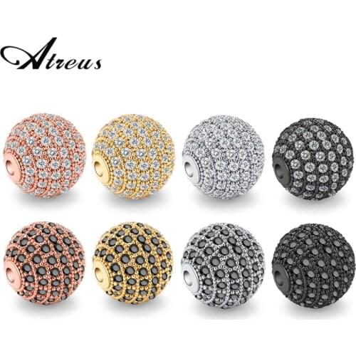 3PCS 10mm/12mm Luxury Micro Pave AAA Zircon European Spacer Beads Copper Round Ball Charms Bead For Jewelry Making DIY Bracelet