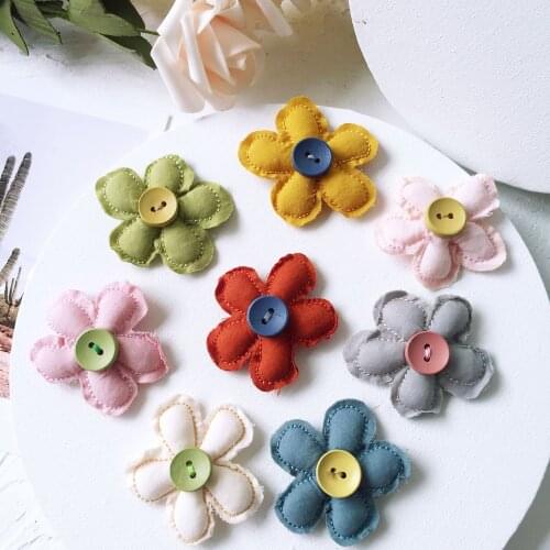 7pcs/lot 5.5cm Handmade button flowerPatches Appliques For Clothes shoes Sewing Supplies DIY Hair Decoration