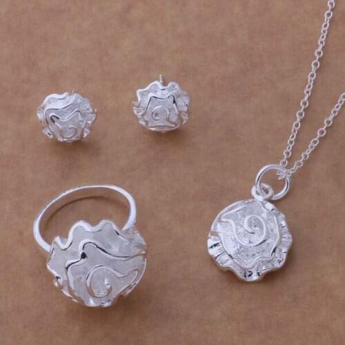 AS189 Lucky Silver Color 925 Jewelry Sets For Women Earring 141 + Necklace 301 + Ring 286 /bkbakbia Aibaizia