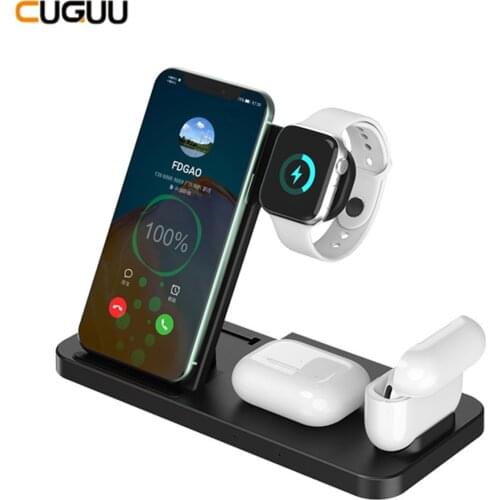15W 4 In 1 Wireless Charger Stand USB C For IPhone 12 11 X XS XR Airpods Apple Iwatch SE 6 5 4 3 2 Collapsible Charging Station