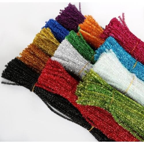 100pcs Glitter Chenille Stems Pipe DIY Handmade Material Toys Crafting Plush Tinsel Wired Sticks Kids Educational Craft Supplies