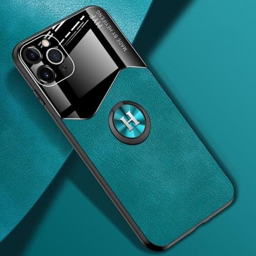 Car Magnetic Camera Protection Shockproof Silicone Soft Ring Stand PU Leather Case For iPhone 11 12 Pro Max X Back Cover Fundas