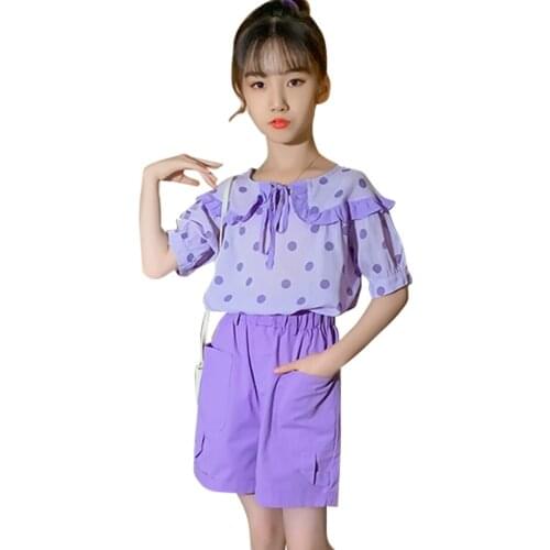 Clothes For Girls Dot Tshirt + Short Costume For Girls 2021 Newest Kids Clothes Girls Summer Kids Tracksuit 6 8 10 12 14