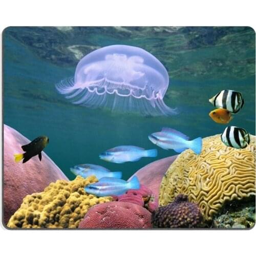 Mouse Pad Natural Rubber Mousepad Moon jellyfish with tropical fish and corals in the caribbean sea mouse pad