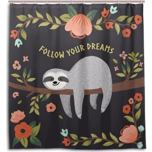 New Cute Eco-friendly Sloth Animal Bathroom Curtain Polyester High Quality Washable Bath Decor Shower Curtain rideau de douche