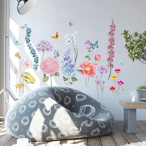 New plant flower self-adhesive wall stickers living room bedroom background wall decoration graffiti butterfly wall decal