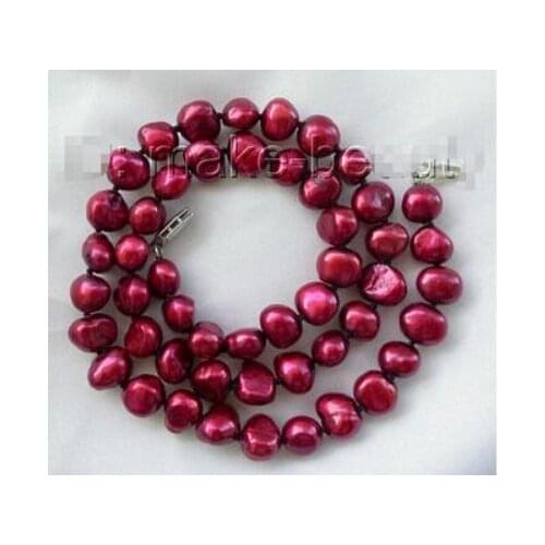 Genuine Natural 8mm baroque wine red freshwater cultured pearl necklace 18inch Beads Jewelry Exquisite