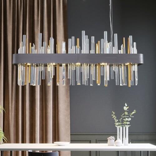 Luxury rectangle crystal chandelier for dining room home decor kitchen island cristal lamp modern gold indoor light fixtures