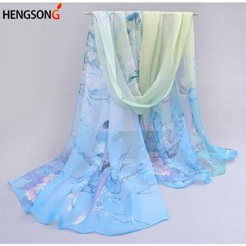 2018 Autumn Spring Fashion Chiffon Scarf 160*50cm Birds Flowers Print Scarves Shawl For Women Ladies Pashmina 24 Colors
