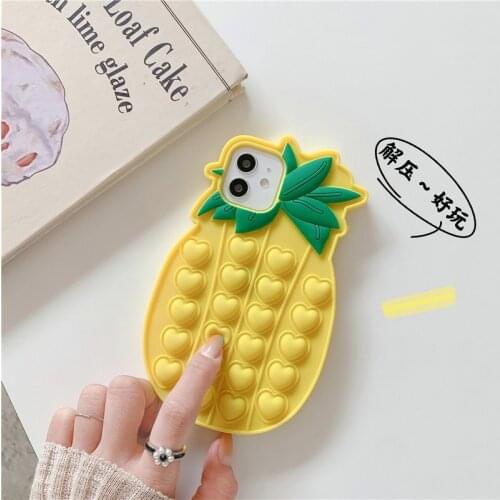 3D Pineapple Relive Stress Case For iPhone 8 7 6 Plus X XR XS 11 12 12Pro Max Fidget Toys Push Bubble Silicone Soft Cover Coque