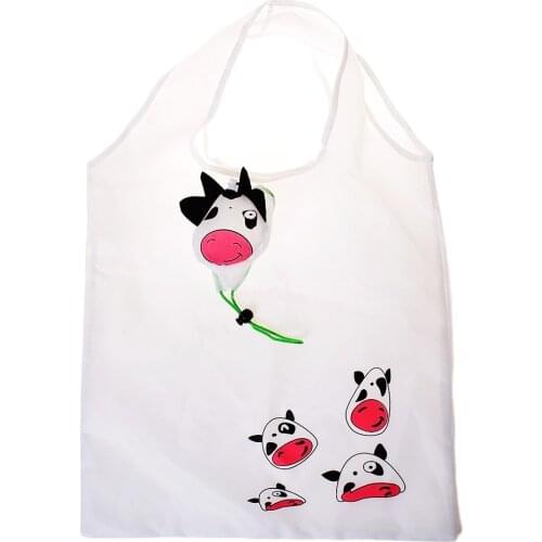 1pc Cartoon Shopping Bag Foldable Storage Bag Cow Pattern Tote Bag Foldable Shopping Bag
