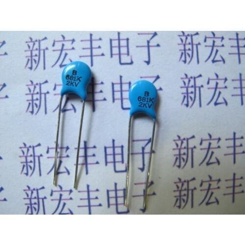 100pcs/High voltage ceramic capacitor 681K 2KV P=5mm High voltage ceramic blue 680PF 2000V 10