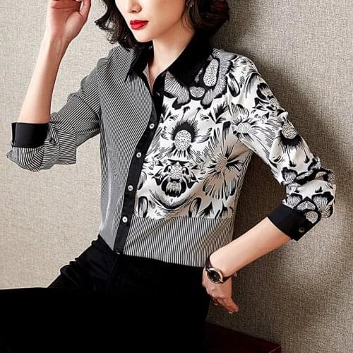 Fashion Chiffon Striped Blouses Shirts For Women 2021 Autumn Long Sleeve Office Ladies Shirt Vintage Blouse Elegant Tops Clothes