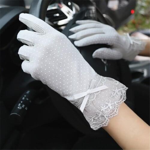 WOMEN Gloves for Driving A Car Lady Summer Thin Sun Gloves Lace Ruffles Sunshade/ Cycling Cotton Short Gloves