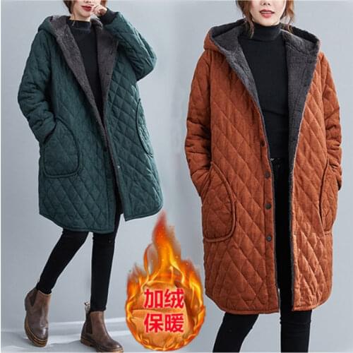 Winter Chaqueta Plus Size Casual Cotton Padded Clothes Quilted Velvet Thickening Cold-Proof Soft Hooded Coat Womens Jacket y810