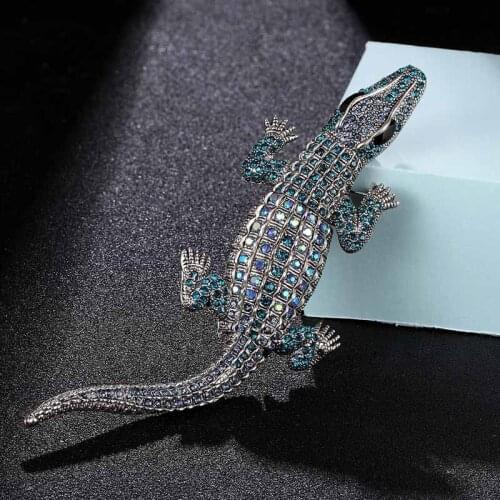 Zlxgirl antique silver vintage crocodile Shape animal Brooches pendant mens Christmas gifts statement womens punk Scarf pins