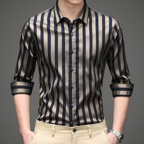 2021 new mens luxury brand long-sleeved solid color mens spring and summer fashion business striped slim shirt SIZE S-XXXL