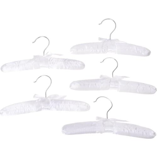 5Pcs Luxury Satin-Padded Childrens Clothes Kids' Cloth Hook Hanger Wardrobe Organiser--White