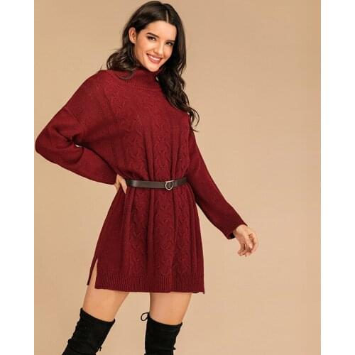 6222# Knitted Solid Color Linen Long Sleeve Pullover High Neck Wool Dress For Womens Autumn New 2021