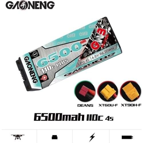 GAONENG GNB 6500mAh 4S 14.8V 110C 5mm Bullet Hardcase LiPo Battery XT90/XT60/T/EC5 Plug for 1:8 1/8 four drive off-road RC Car