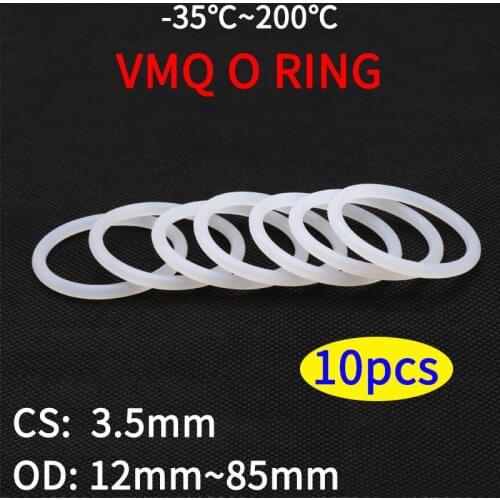 10pc VMQ White Silicone O Ring Gasket CS 3.5mm OD 12~ 85mm Food Grade silicone rings o-rings rubber ring gaskets