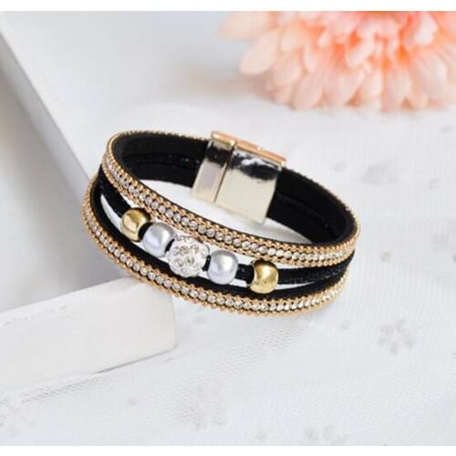 Fashion Multilayer Styles Magnetic Clasp Leather Bracelets Bangles for Women Pendant Female Jewelry