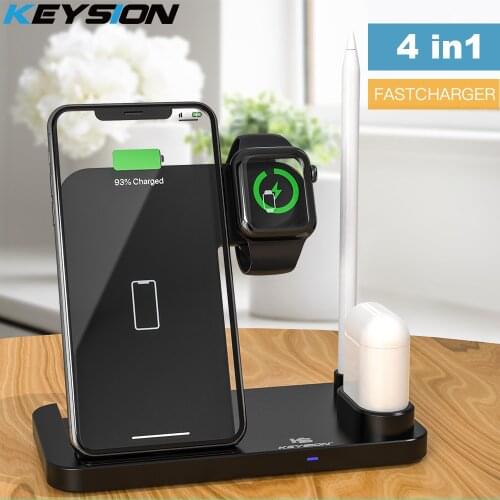 KEYSION 4 in 1 Fast Wireless Charger for iPhone 11 XR,Wireless Charging Stand for Apple Watch,Charging Dock Station for Airpods