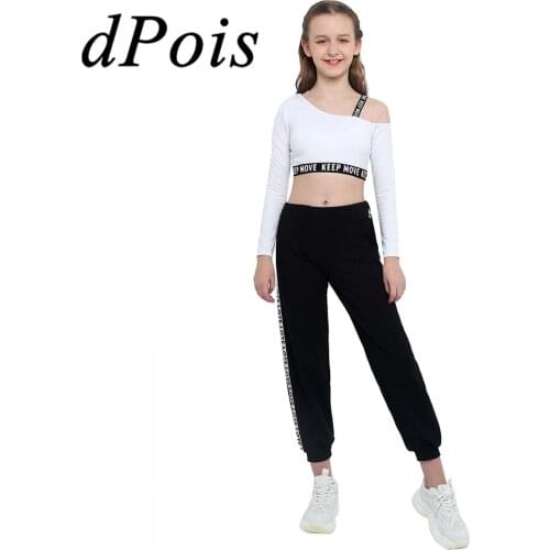 Kids Girls Two Pieces Sportswear Long Sleeve Crop Top + Pants Childrens Ballet Gymnastics Outfits Workout Yoga Sets Tracksuits