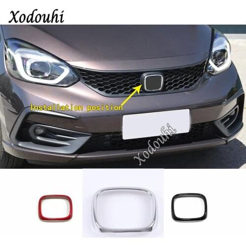 For Honda Fit Jazz 2020 2021 Car Styling Detector ABS Body Trim Front Logo Decorative Mark Grid Grill Grille Around Hoods 1pcs