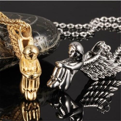 Beautiful Goddess Lucky Angel Necklace Fashion Present Vintage Party Women Stainless Steel Wing Choker Gifts
