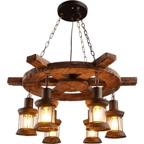 American Country Retro Vintage Industrial Style Creative Restaurant Bar Terrace Cafe Boat Wood Chandelier LL03151802
