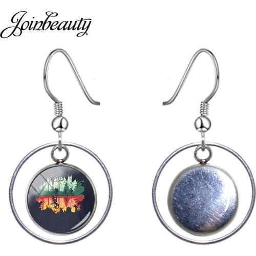 JOINBEAUTY Bicycle Riding Boy Natural Forest Pattern Round Glass Drop Earrings Movie Fashion Hollow Out Dangle Earring QF130