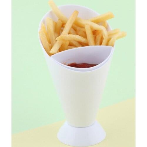 Kitchen Serving Tool Snack Cone Stand + Dip Holder For Chips Finger Food Sauce White Fries Dip and Cone Cup Snack Holder Serving