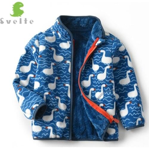SVELTE 2-12 Yrs Kids Polar Fleece Printed Jacket Outerwear Boys Lining Faux Fur Heavyweight Furry Coat Sweater for Winter