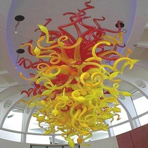 Modern Blown Glass Chandelier Pendant Lamp Creative Yellow Red European Style Art Decoration Lights with LED Bulbs 40 Inches